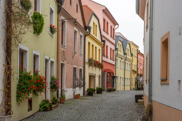 Fototapeta na wymiar Colorful street in Olomouc, Czech Republic