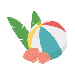 summer travel and vacation beach ball sea shells leaves isolated design icon