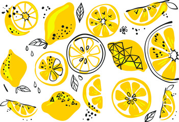 fruit background, lemon lime and lemon background, vector illustration, summer fruit lemons print