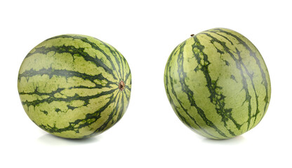 ripe striped watermelon on a white background, close-up, text space