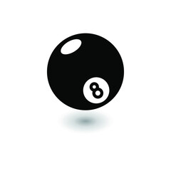 Eight billiard ball icon over white background. Black solid sphere for eight-ball, round item for eightball, 8-ball or solids and stripes game. Closeup and mockup round for billiard. EP10