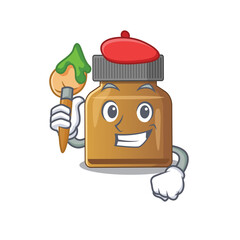 An artistic bottle vitamin b artist mascot design paint using a brush