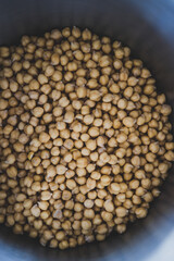 simple food ingredients, pot of fresh chickpeas from top down perspective