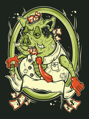 Greed of pig; illustration for street art style.