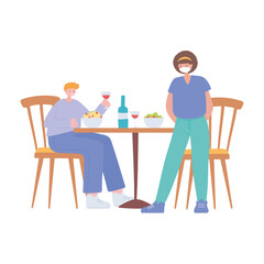 restaurant social distancing, separate customers during lunch, covid 19 pandemic, prevention of coronavirus infection