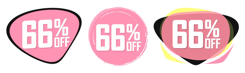 Set Sale 66% off banners, discount tags design template, lowest price, vector illustration