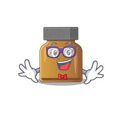 A cartoon drawing of geek bottle vitamin b wearing weird glasses