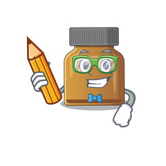 A clever student bottle vitamin b cartoon character study at home