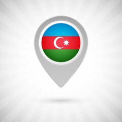 Fototapeta premium Shiny map pin with flag of Azerbaijan country. Abstract map marker with flag over classic background