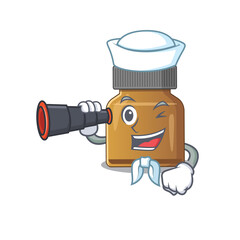 A cartoon picture of bottle vitamin b Sailor using binocular