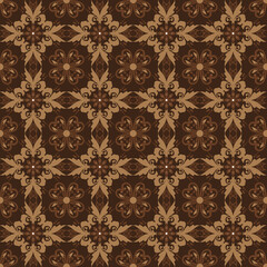 Beautiful flower motifs on Kawung batik design with dark brown color