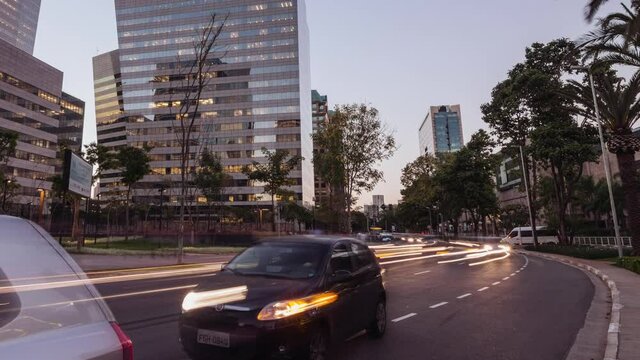 Timelapse of a big avenue with heavy traffic at sunset, Chucri Zaidan, Sao Paulo, Brazil