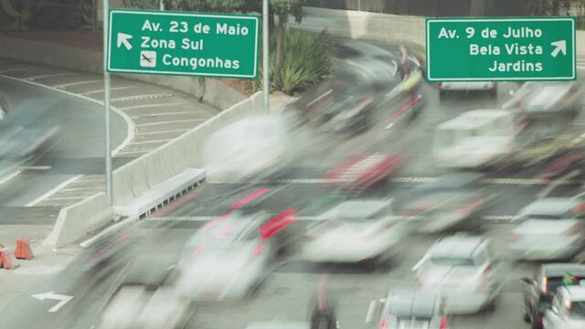 Timelapse of traffic in 23 de maio avenue, Sao Paulo downtown, Brazil
