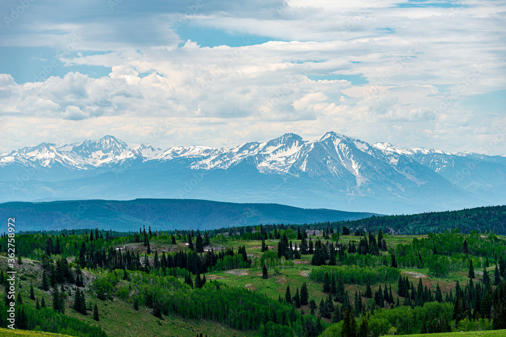 Poster mountain landscape with blue sky