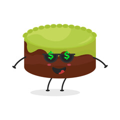 Cute flat cartoon birthday cake illustration. Vector illustration of cute birthday cake with a smiling expression. Cute cake mascot design