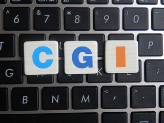 Abbreviation CGI (Computer Generated Imagery) on keyboard background