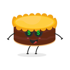 Cute flat cartoon birthday cake illustration. Vector illustration of cute birthday cake with a smiling expression. Cute cake mascot design