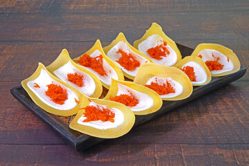 Thai crispy pancake or Khanom Buang : Traditional Thai crispy filled pancake.
