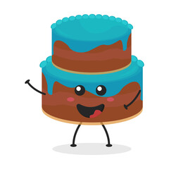 Cute flat cartoon birthday cake illustration. Vector illustration of cute birthday cake with a smiling expression. Cute cake mascot design