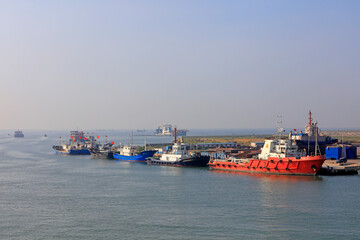 shipbuilding plant wharf scenery, Luannan County, Hebei Province, China