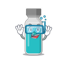 Medical test bottle mascot design swims with diving glasses