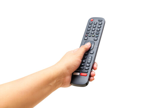Hands holding tv remote control