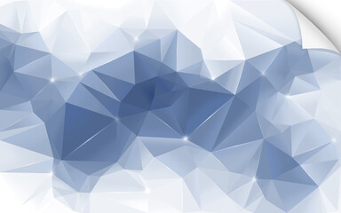 Gray and blue colored polygon mosaic vector background with curled corner of paper. Abstract 3D triangular low poly style gradient full frame background.