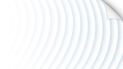 Abstract image of curvy or bent light blue lines on white background in 4k resolution. Curled corner of paper. Rippled effect, copy space.