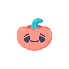 Sad pumpkin emoticon flat icon, vector sign, Grinning pumpkin face emoji colorful pictogram isolated on white. Symbol, logo illustration. Flat style design
