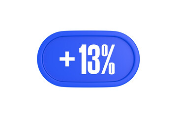 13 Percent increase 3d sign in blue color isolated on white background, 3d illustration.
