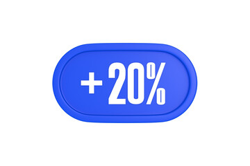 20 Percent increase 3d sign in blue color isolated on white background, 3d illustration.