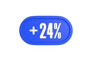 24 Percent increase 3d sign in blue color isolated on white background, 3d illustration.