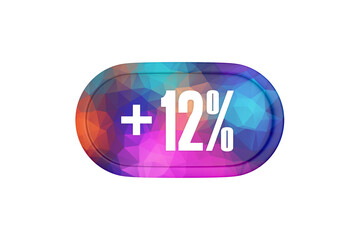 12 Percent increase 3d sign in multicolor isolated on white background, 3d illustration.