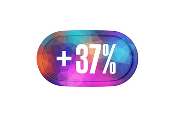 37 Percent increase 3d sign in multicolor isolated on white background, 3d illustration.