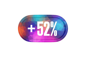 52 Percent increase 3d sign in multicolor isolated on white background, 3d illustration.