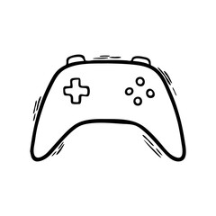 A Doodle-style gaming joystick isolated on a white background. Game console icon. Sticker or poster for the gaming industry. Vector illustration.