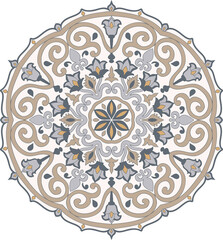 Floral hand drawn Mandala. Turkish motif. Round colorful floral ornament in traditional Oriental pattern. Isolated decorative element for card design, t-shirt print, ceramic tile. - 362765578