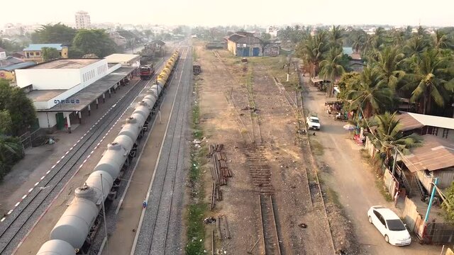 Footage over the small train station of Battambang city in Cambodia