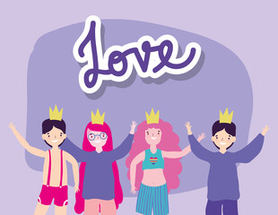 pride parade lgbt community, group of people with crown cartoon
