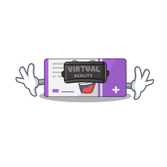 Medicine box cartoon image play a game with Virtual Reality headset