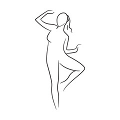 hand drawn sketch line beauty woman body, fashion model on white background