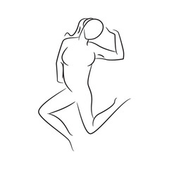hand drawn sketch line beauty woman body, fashion model on white background