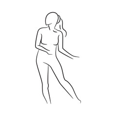 hand drawn sketch line beauty woman body, fashion model on white background