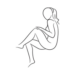 hand drawn sketch line beauty woman body, fashion model on white background