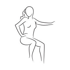 hand drawn sketch line beauty woman body, fashion model on white background