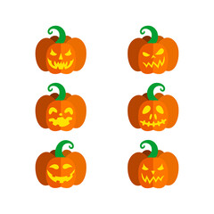 Set of carved pumpkins for Halloween. Vector illustration in white background