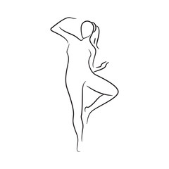 hand drawn sketch line beauty woman body, fashion model on white background