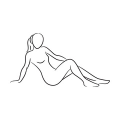 hand drawn sketch line beauty woman body, fashion model on white background