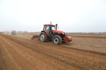 seeder sows in the field, North China