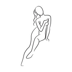 hand drawn sketch line beauty woman body, fashion model on white background